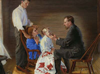 绘画描绘安德鲁·泰勒仍与家人,对待孩子,在她的身后